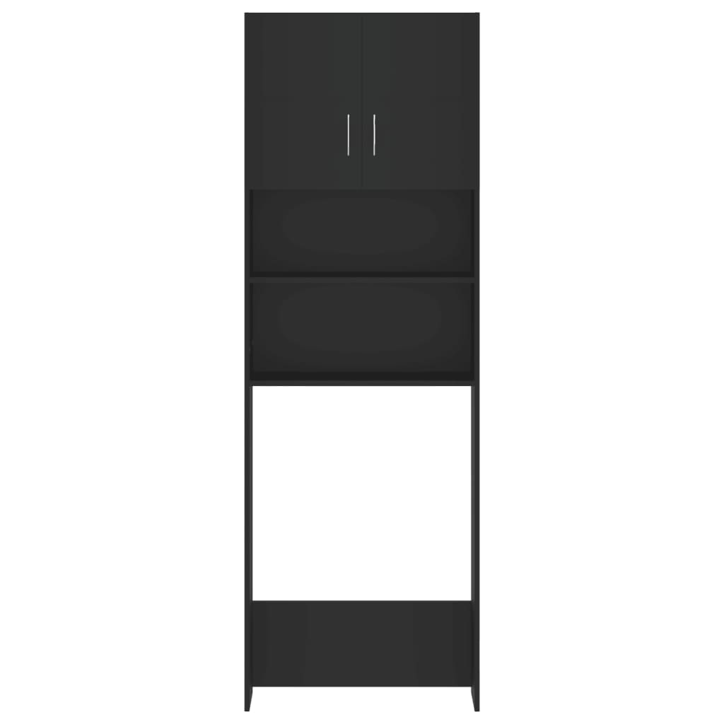 Washing Machine Cabinet Set Black Engineered Wood