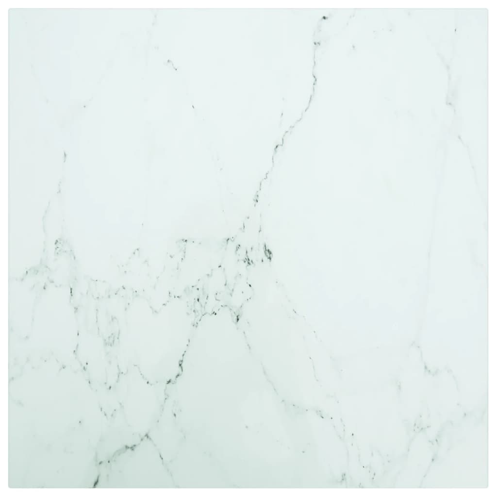 Table Top White 50x50 cm 6 mm Tempered Glass with Marble Design