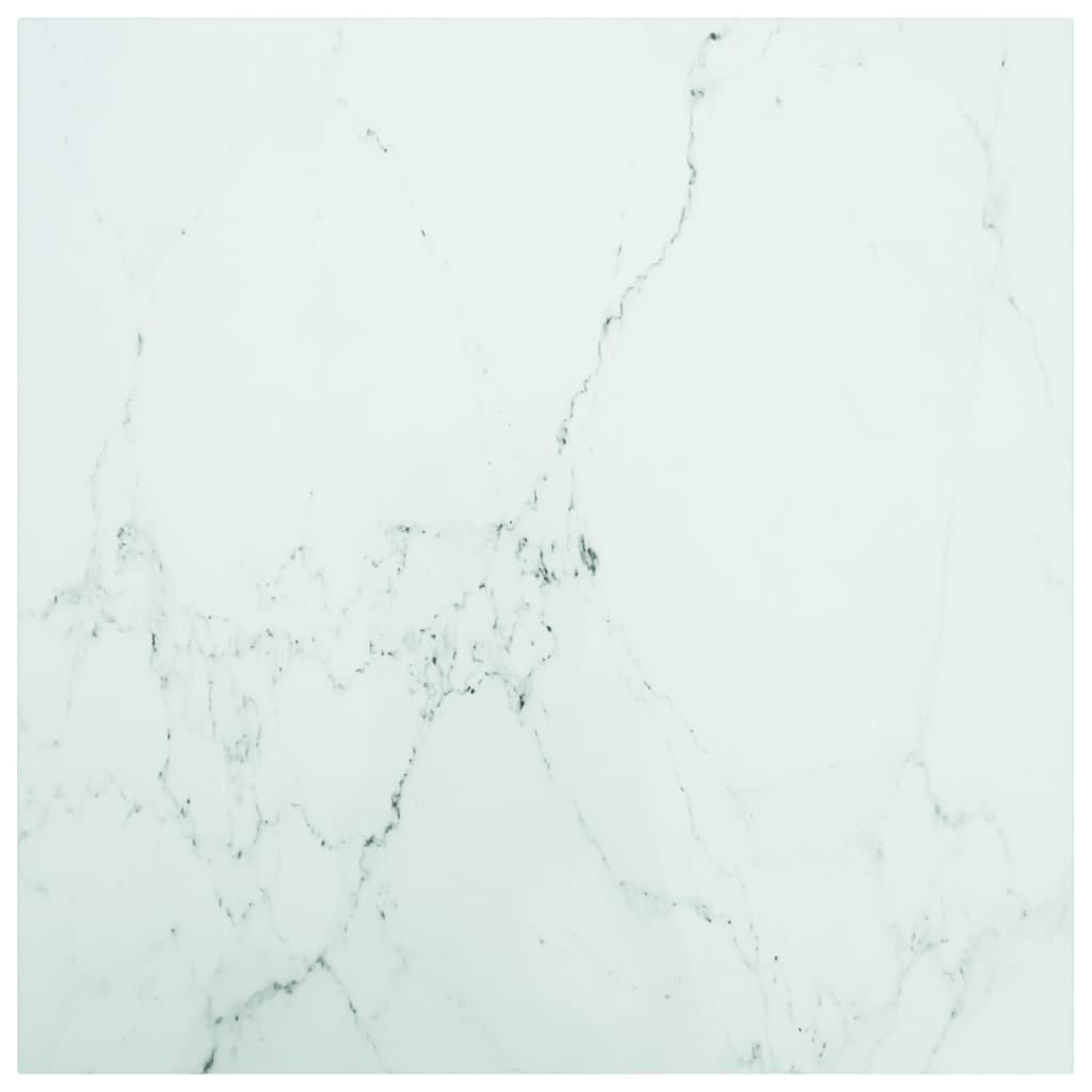 Table Top White 70x70 cm 6 mm Tempered Glass with Marble Design