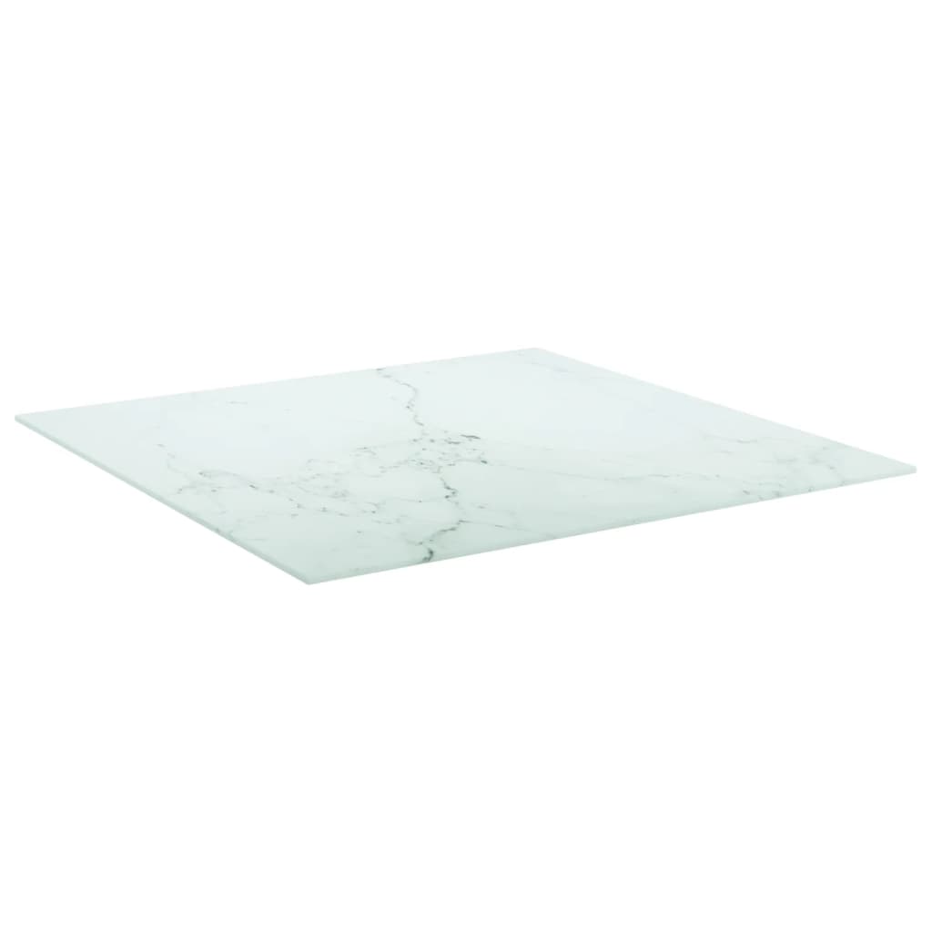 Table Top White 70x70 cm 6 mm Tempered Glass with Marble Design