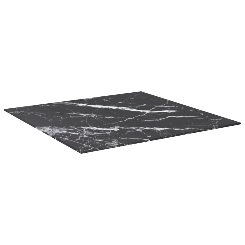 Table Top Black 70x70 cm 6 mm Tempered Glass with Marble Design