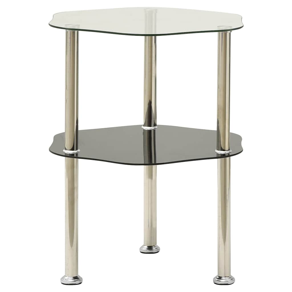 2-Tier Side Table Transparent & Black 38x38x50cm Tempered Glass