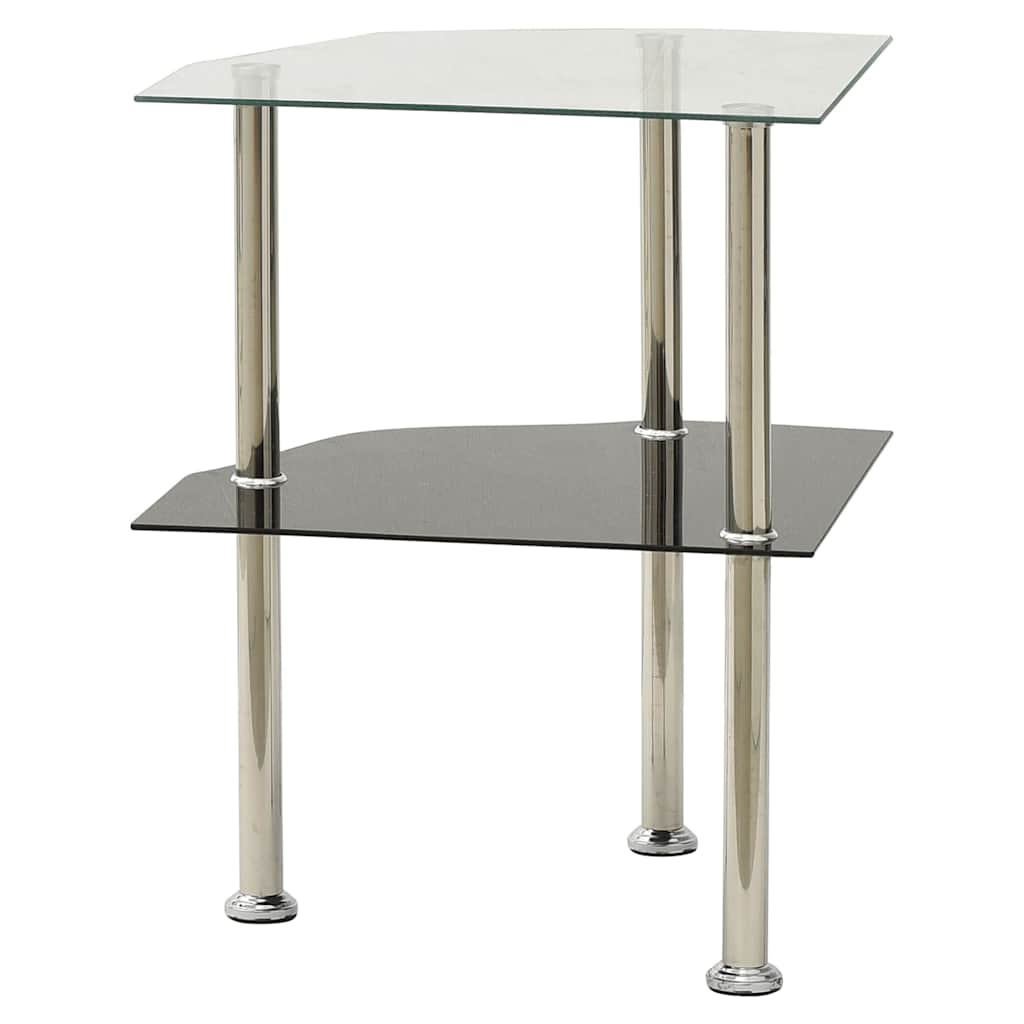 2-Tier Side Table Transparent & Black 38x38x50cm Tempered Glass