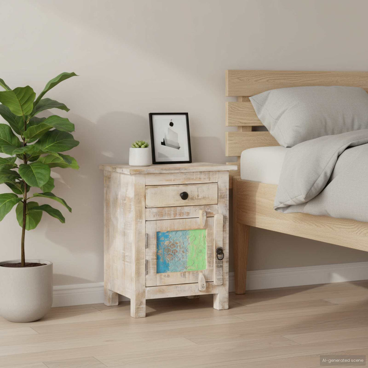 Bedside Cabinet 40x30x50 cm Rough Acacia Wood