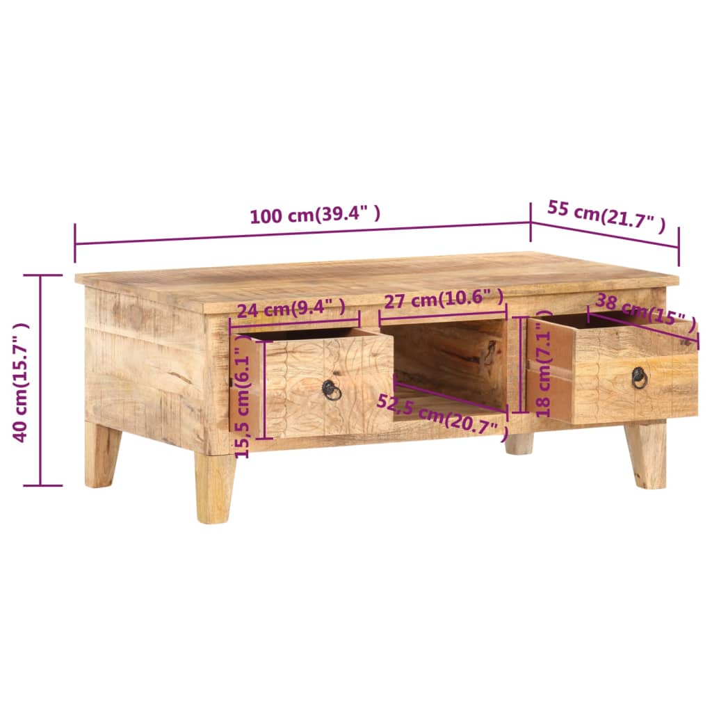 Coffee Table 100x55x40 cm Rough Mango Wood