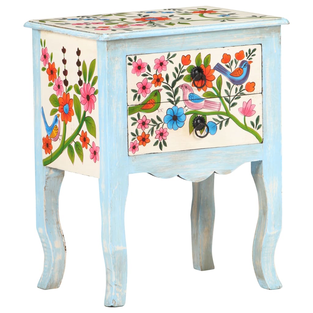 Hand Painted Bedside Cabinet 40x30x50 cm Solid Mango Wood