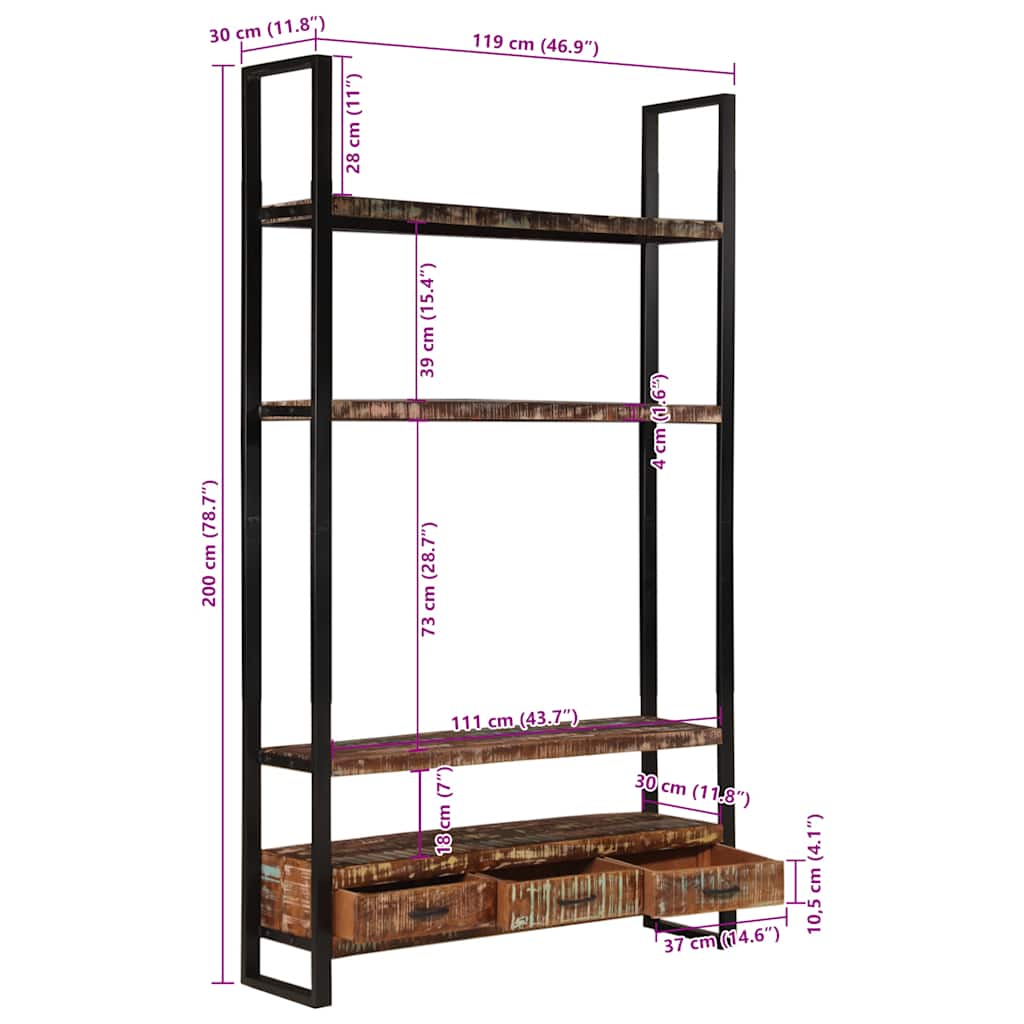Bookshelf 118x30x200 cm Solid Reclaimed Wood