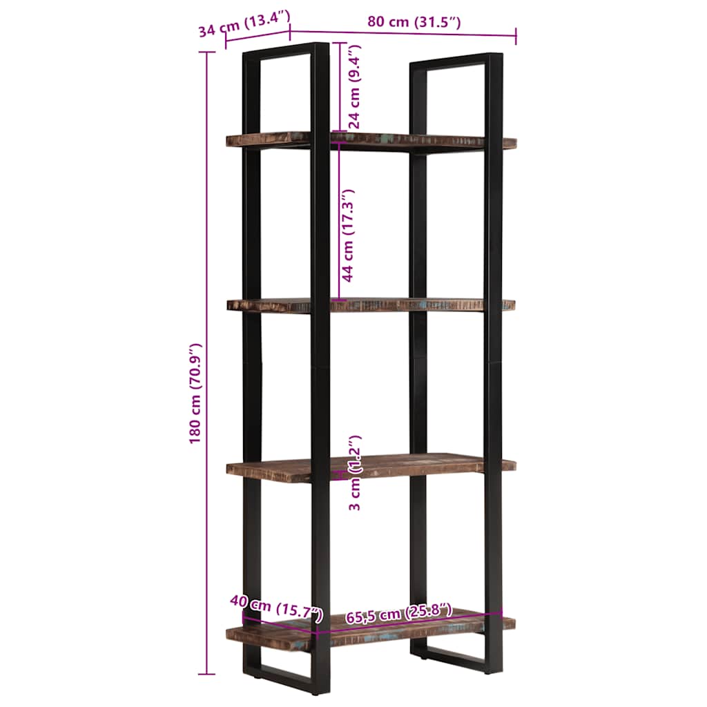 4-Tier Bookcase 80x40x180 cm Solid Reclaimed Wood