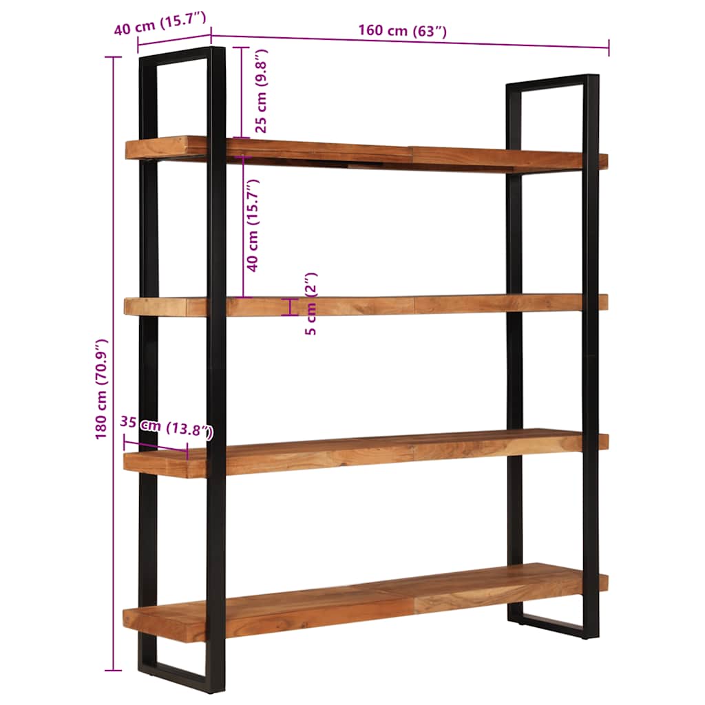 4-Tier Bookcase 160x40x180 cm Solid Acacia Wood
