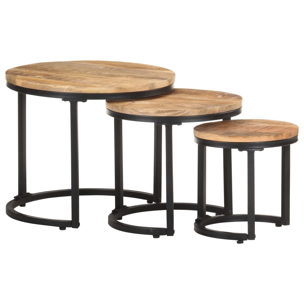 Side Tables 3 pcs Rough Mango Wood