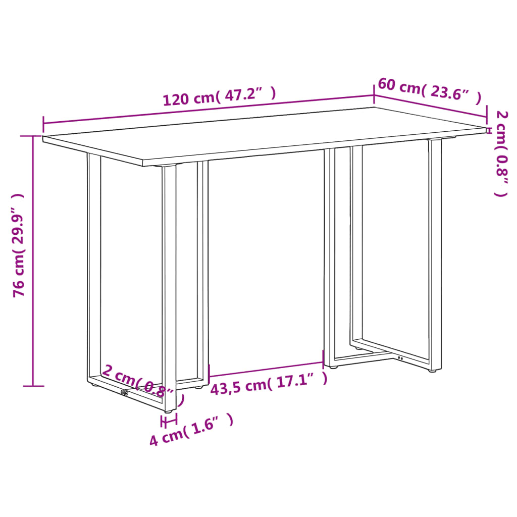 Dining Table 120 cm Rough Mango Wood