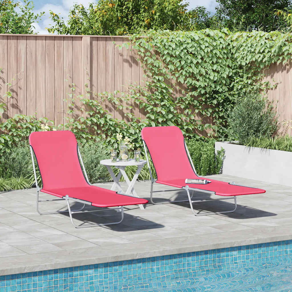 Folding Sun Loungers 2 pcs Steel and Fabric Pink
