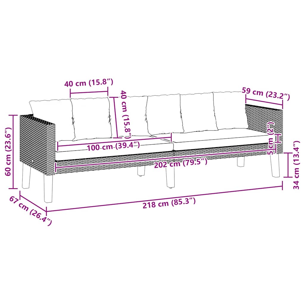 3-Seater Garden Sofa with Cushions Poly Rattan Black