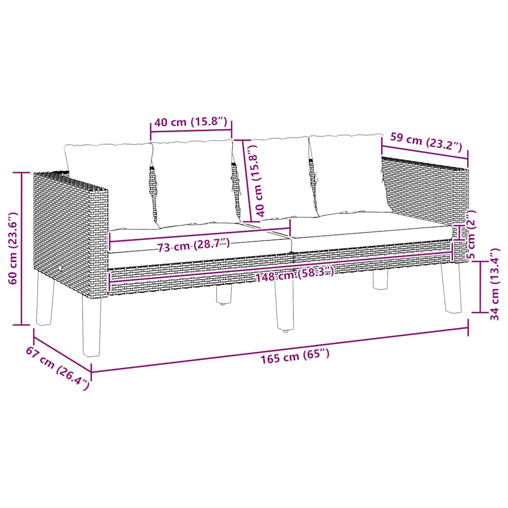 2-Seater Garden Sofa with Cushions Poly Rattan Beige