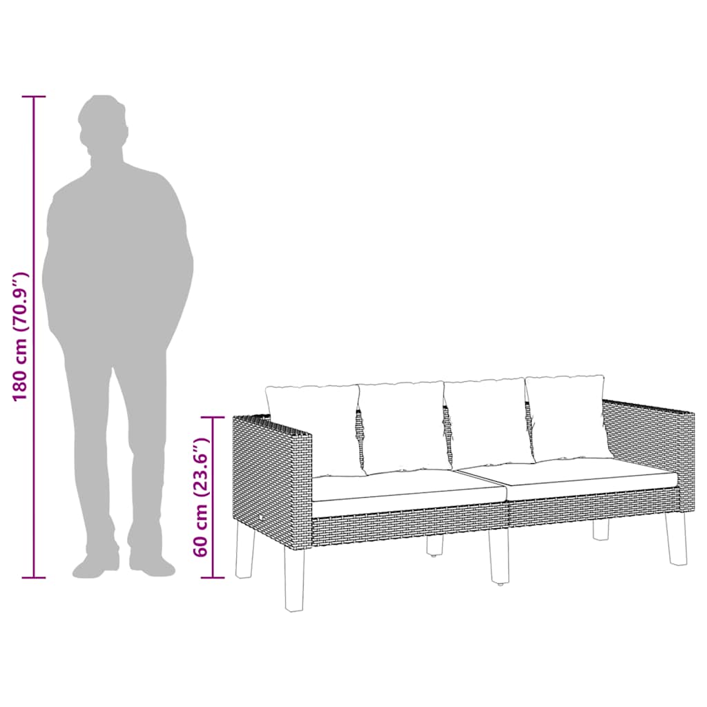 2-Seater Garden Sofa with Cushions Poly Rattan Beige