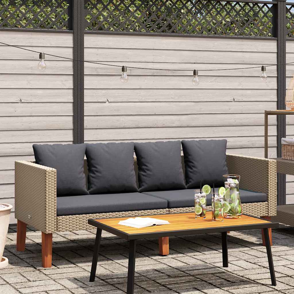 2-Seater Garden Sofa with Cushions Poly Rattan Beige