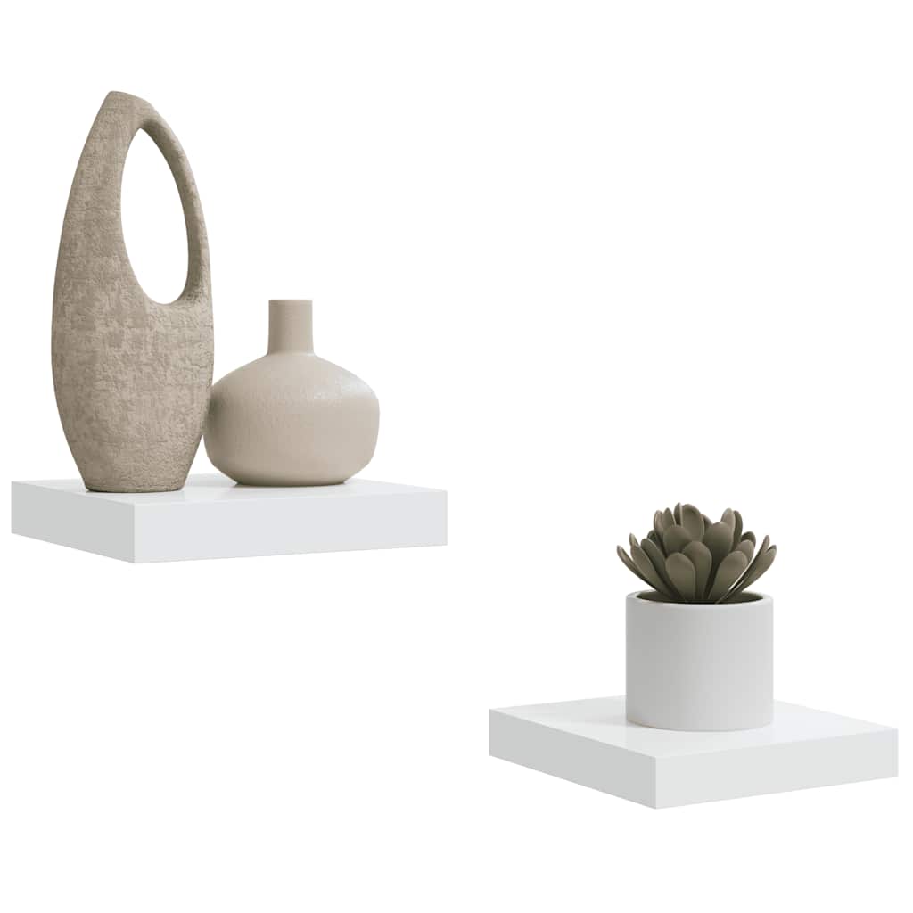 Floating Wall Shelves 2 pcs High Gloss White 23x23.5x3.8 cm MDF