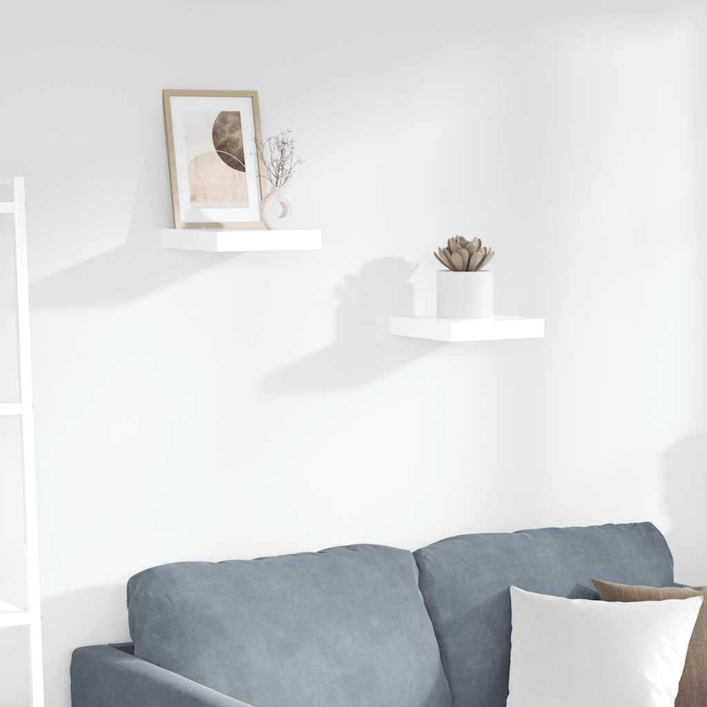 Floating Wall Shelves 2 pcs High Gloss White 23x23.5x3.8 cm MDF