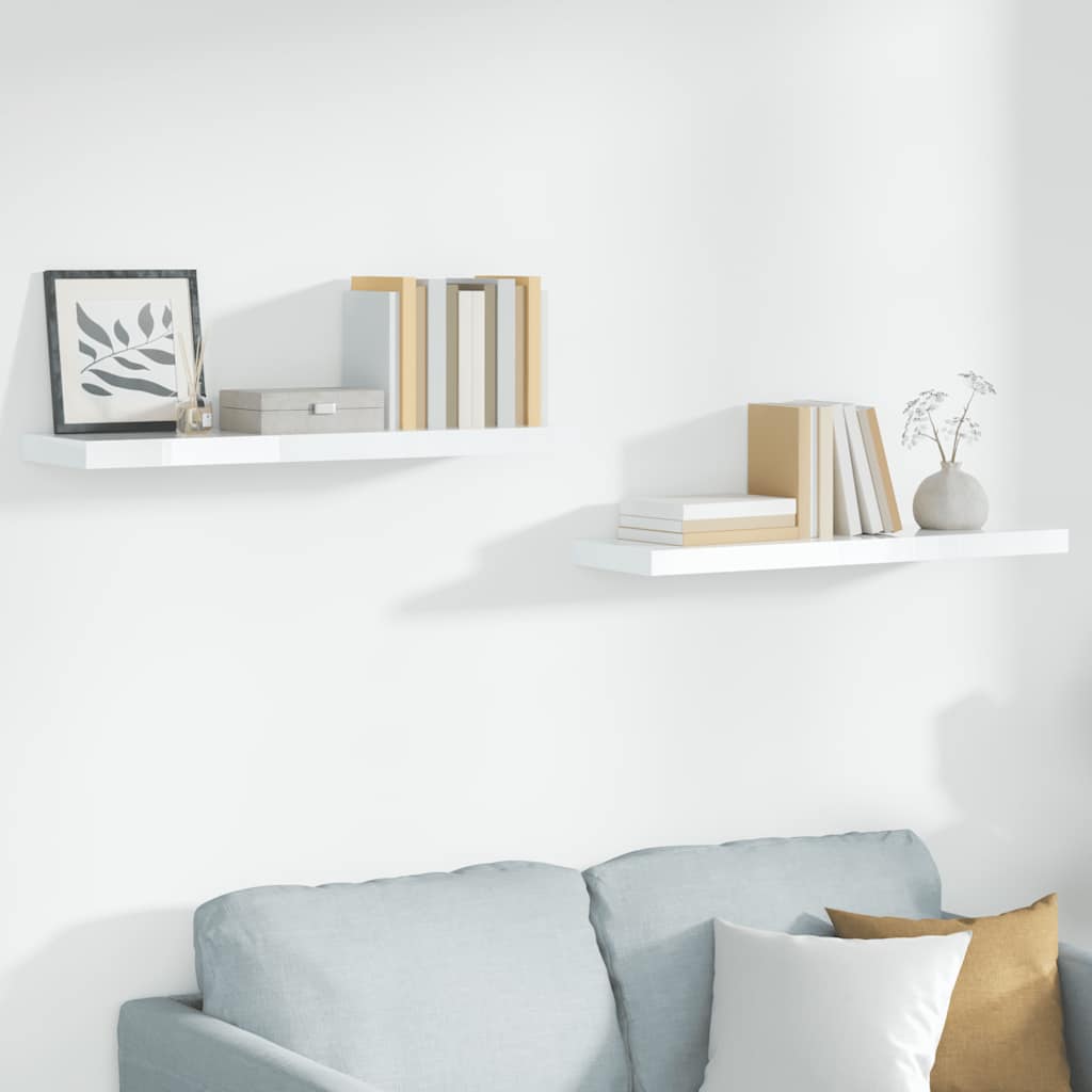 Floating Wall Shelves 2 pcs High Gloss White 90x23.5x3.8 cm MDF