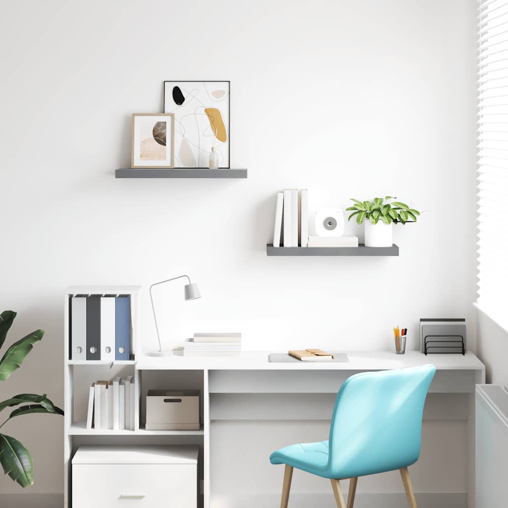 Floating Wall Shelves 2 pcs Grey 60x23.5x3.8 cm MDF