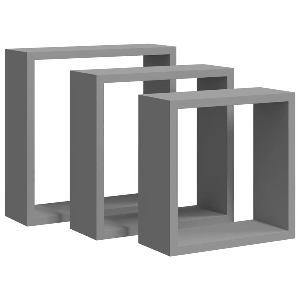 Wall Cube Shelves 3 pcs Grey MDF