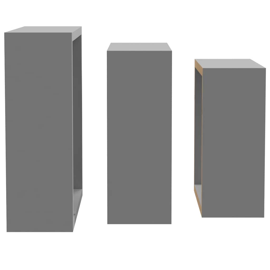Wall Cube Shelves 3 pcs Grey MDF