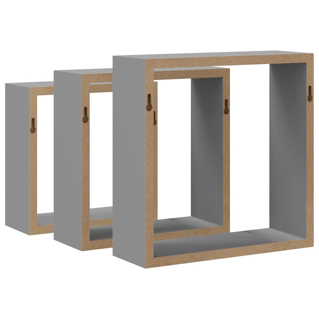 Wall Cube Shelves 3 pcs Grey MDF