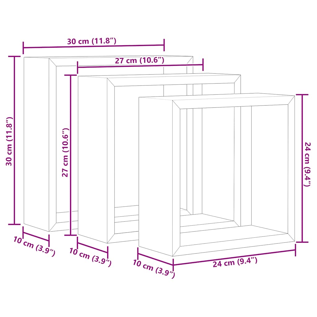 Wall Cube Shelves 3 pcs Grey MDF