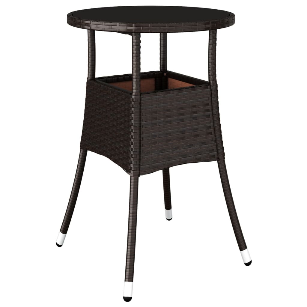 Garden Table ?0x75 cm Tempered Glass and Poly Rattan Brown