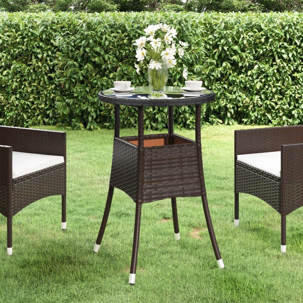 Garden Table ?0x75 cm Tempered Glass and Poly Rattan Brown