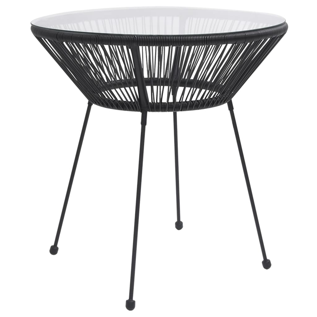 Garden Dining Table Black 脴70x74 cm Rattan and Glass