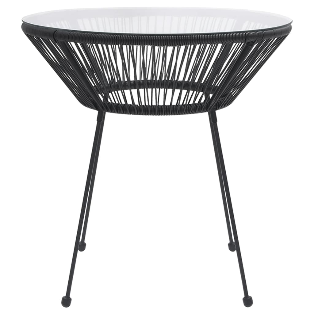 Garden Dining Table Black 脴70x74 cm Rattan and Glass