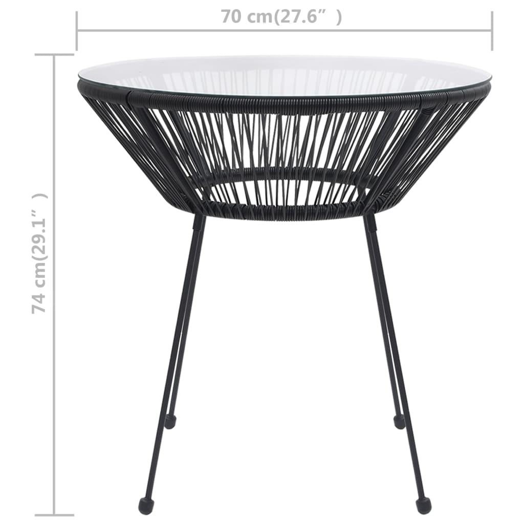 Garden Dining Table Black 脴70x74 cm Rattan and Glass