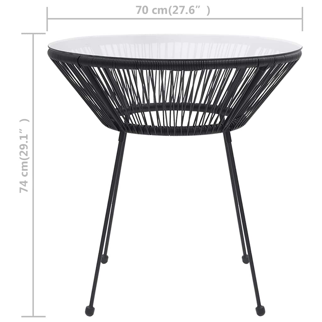 Garden Dining Table Black ?70x74 cm Rattan and Glass