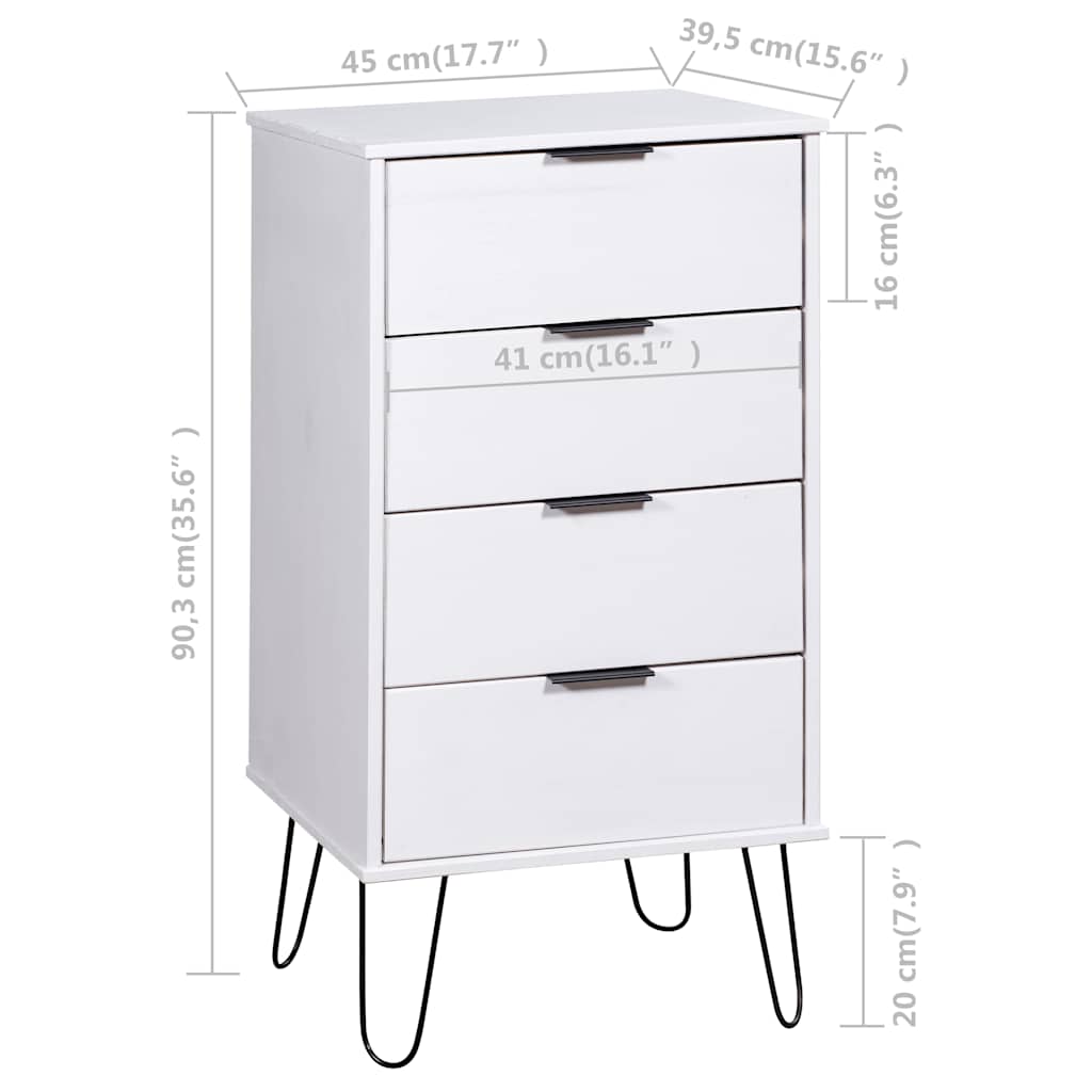 Drawer Cabinet White 45x39.5x90.3 cm Solid Pine Wood