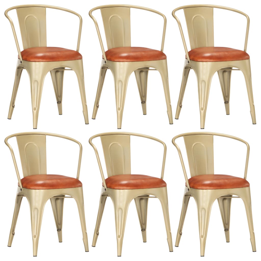 Dining Chairs 6 pcs Brown Real Leather
