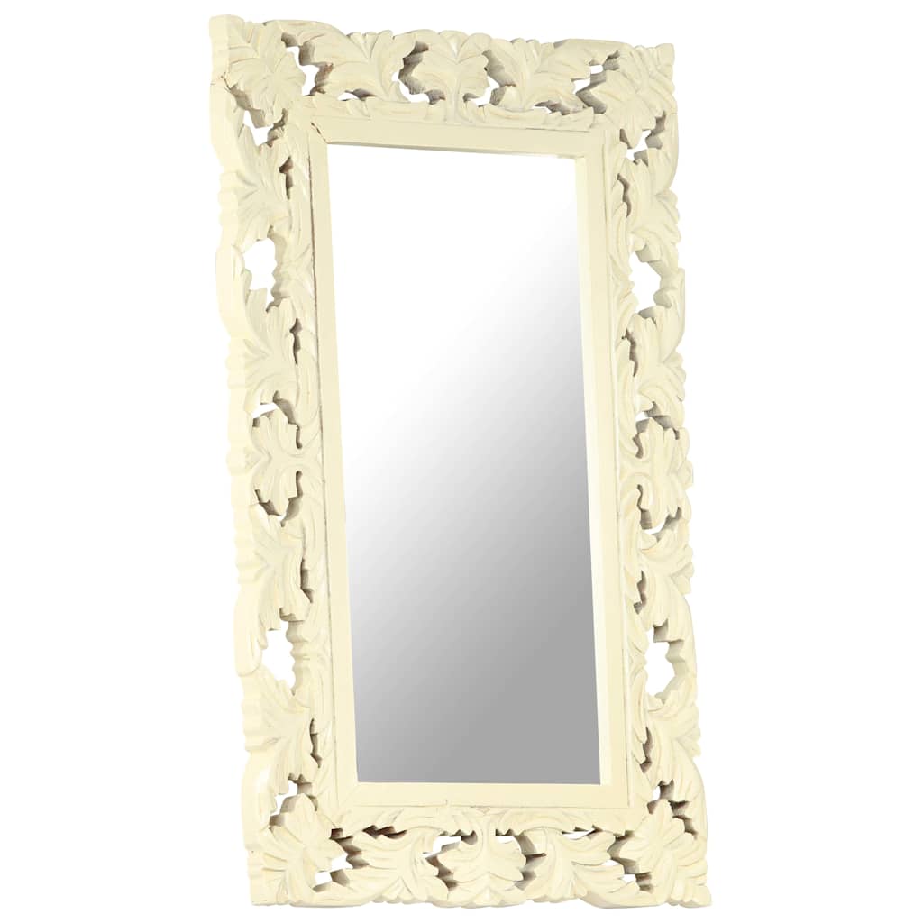 Hand Carved Mirror White 80x50 cm Solid Mango Wood
