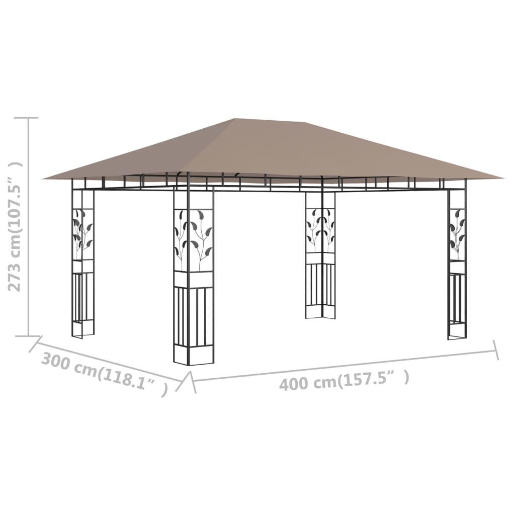 Gazebo with Mosquito Net 4x3x2.73 m Taupe 180 g/m?