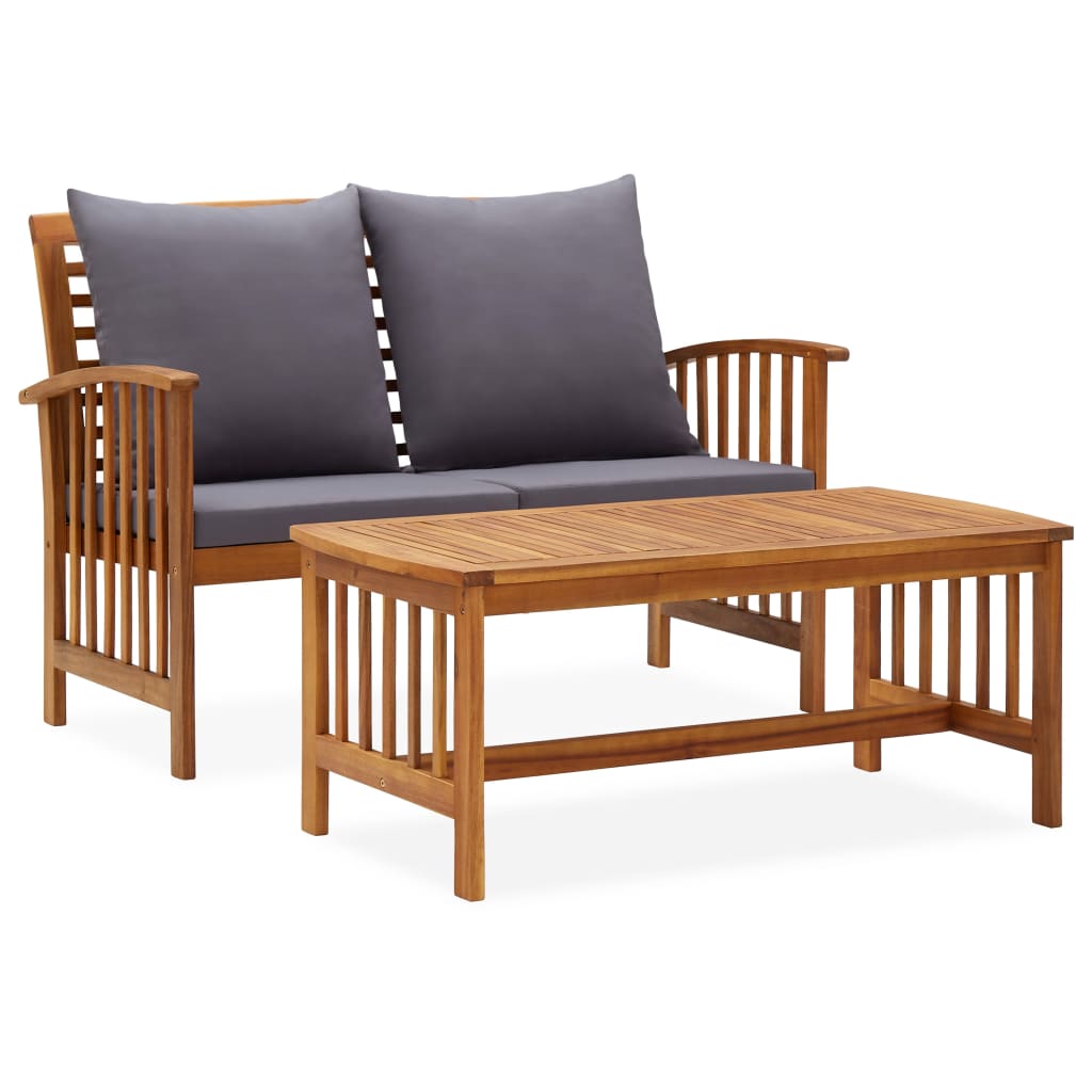 2 Piece Garden Lounge Set with Cushions Solid Acacia Wood