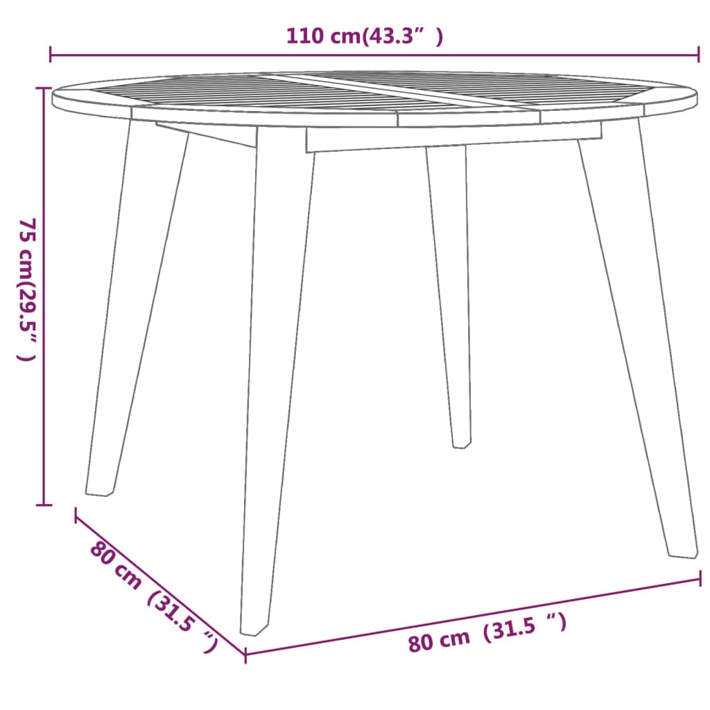 Garden Table Ø110x75 cm Solid Wood Acacia