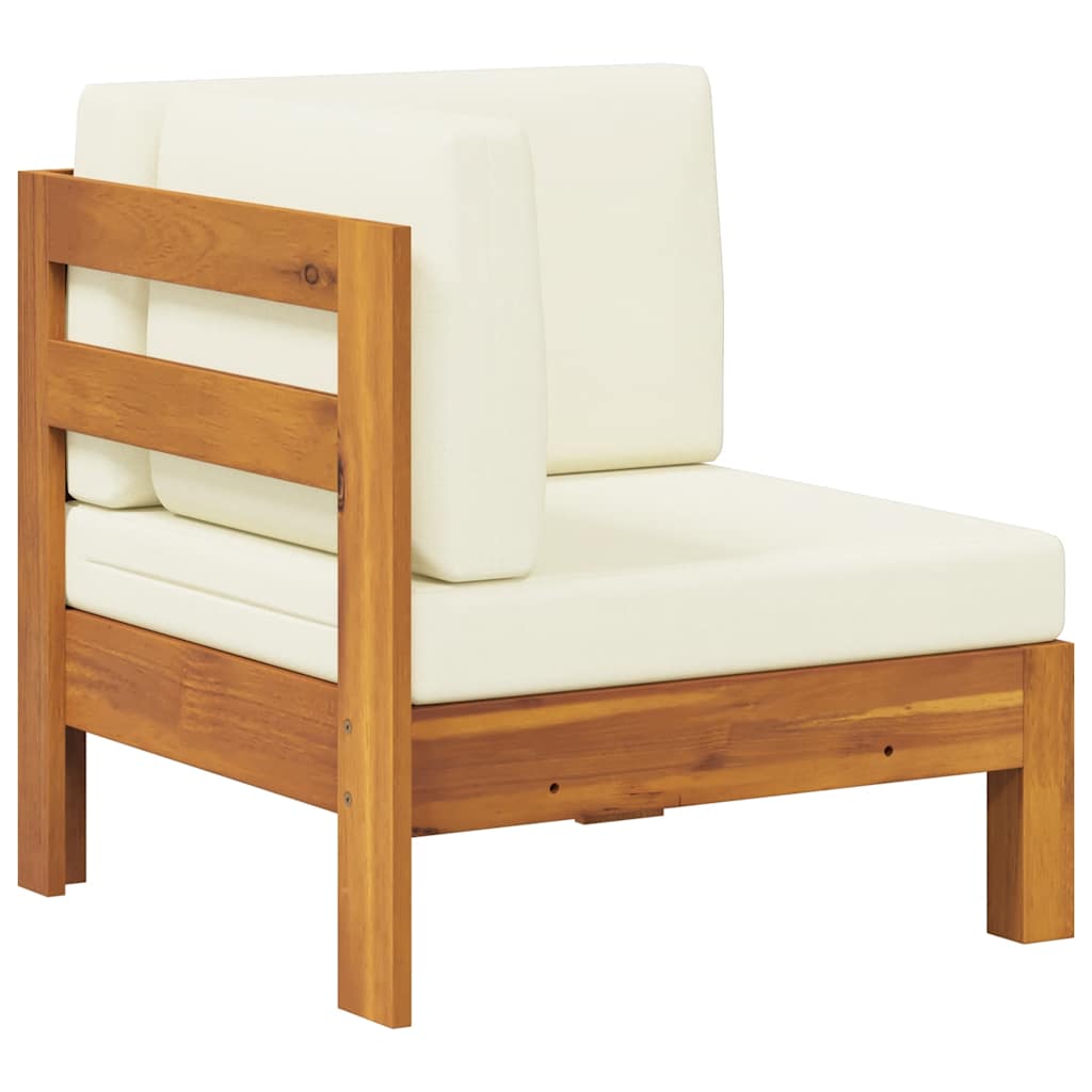 Corner Sofa with Cream White Cushions Solid Acacia Wood