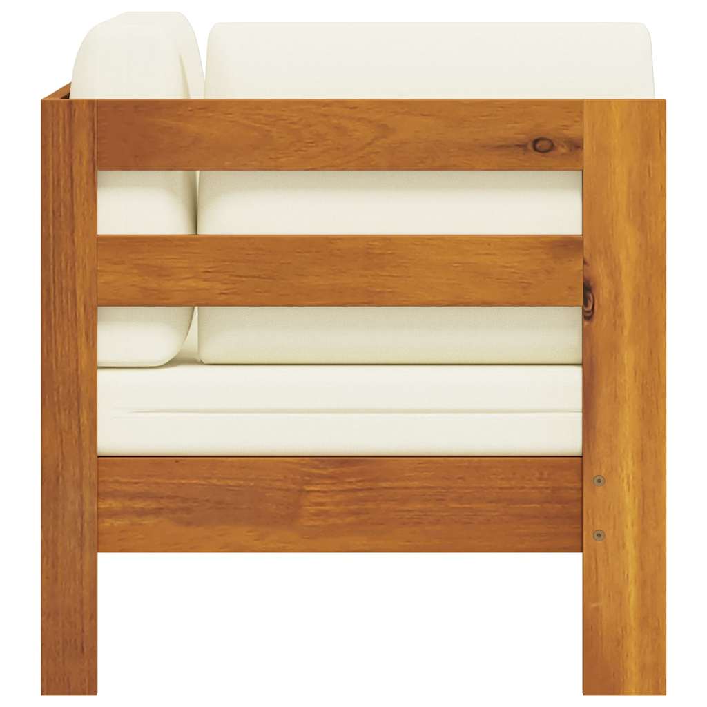 Corner Sofa with Cream White Cushions Solid Acacia Wood