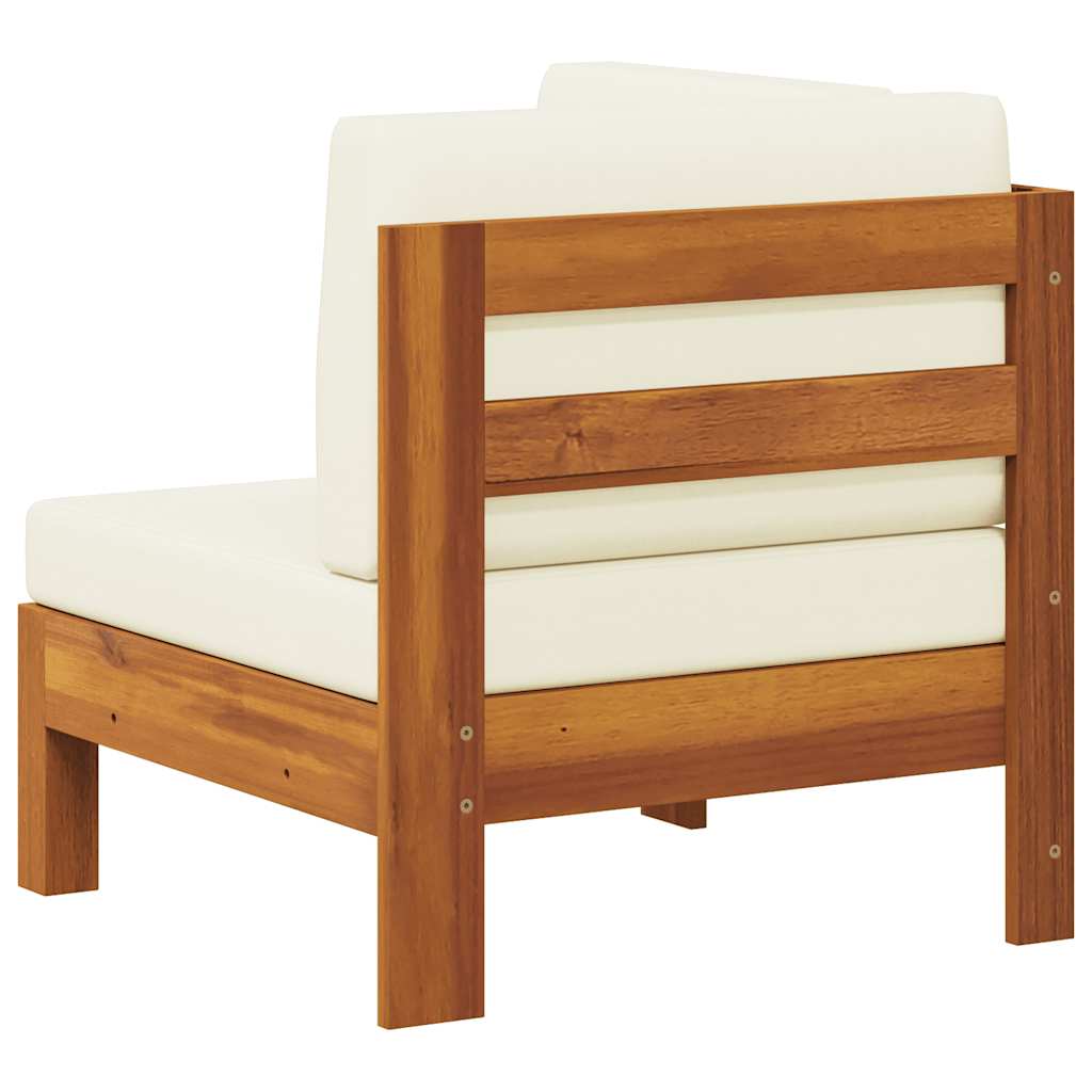 Corner Sofa with Cream White Cushions Solid Acacia Wood