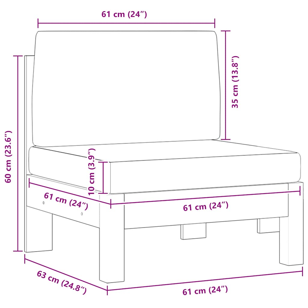 Middle Sofa with Cream White Cushions Solid Acacia Wood
