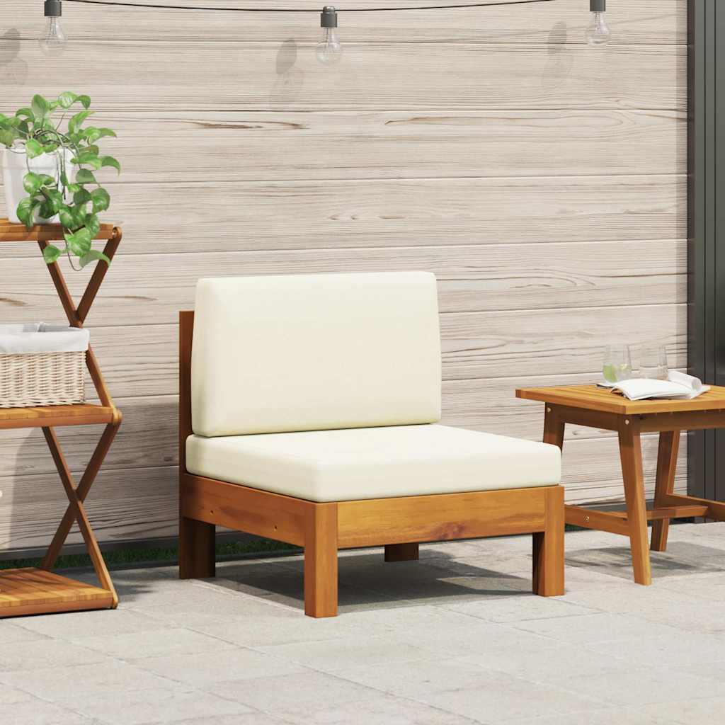 Middle Sofa with Cream White Cushions Solid Acacia Wood
