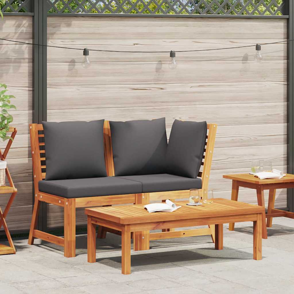 3 Piece Garden Lounge Set with Dark Grey Cushion Solid Acacia Wood