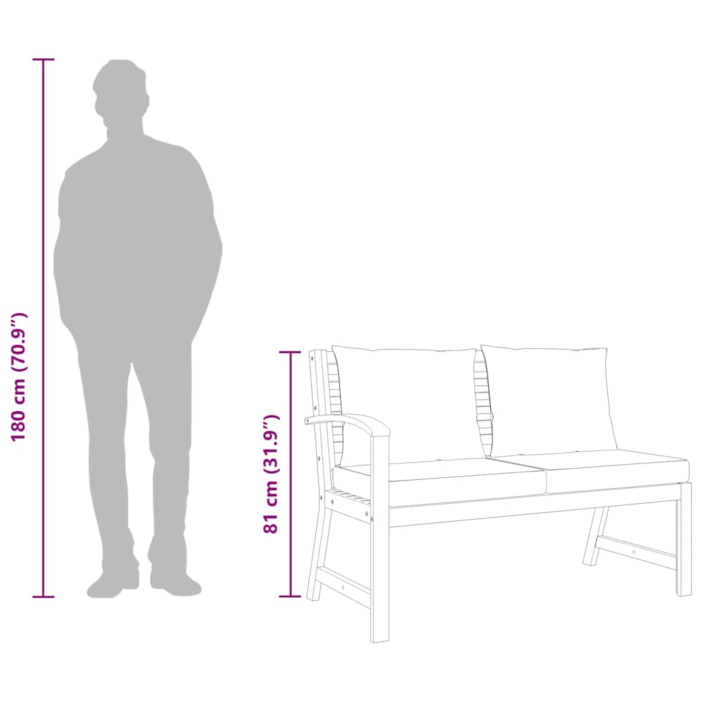 Garden Bench 114.5 cm with Cream Cushion Solid Acacia Wood