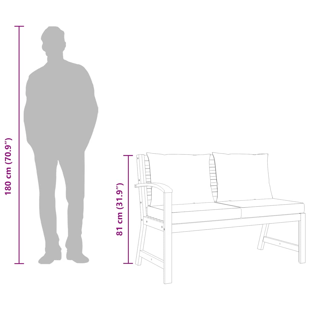 Garden Bench 114.5 cm with Dark Grey Cushion Solid Acacia Wood