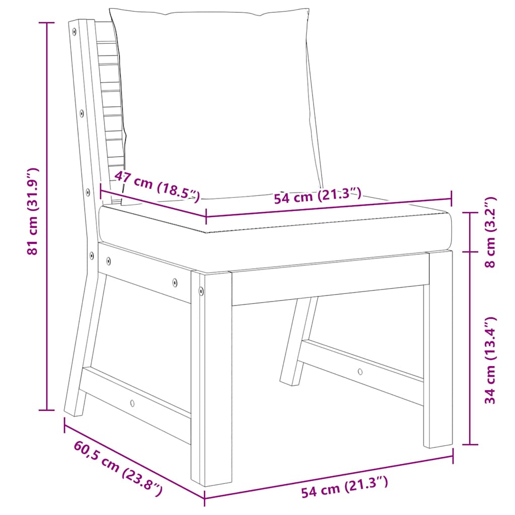 Sectional Middle Sofa with Cream Cushion Solid Acacia Wood