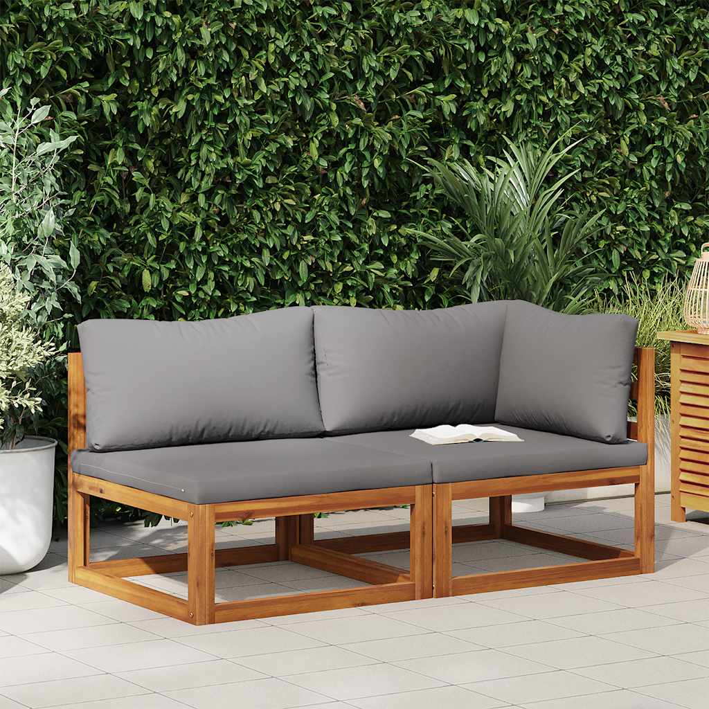 2 Piece Sofa Set with Dark Grey Cushions Solid Acacia Wood